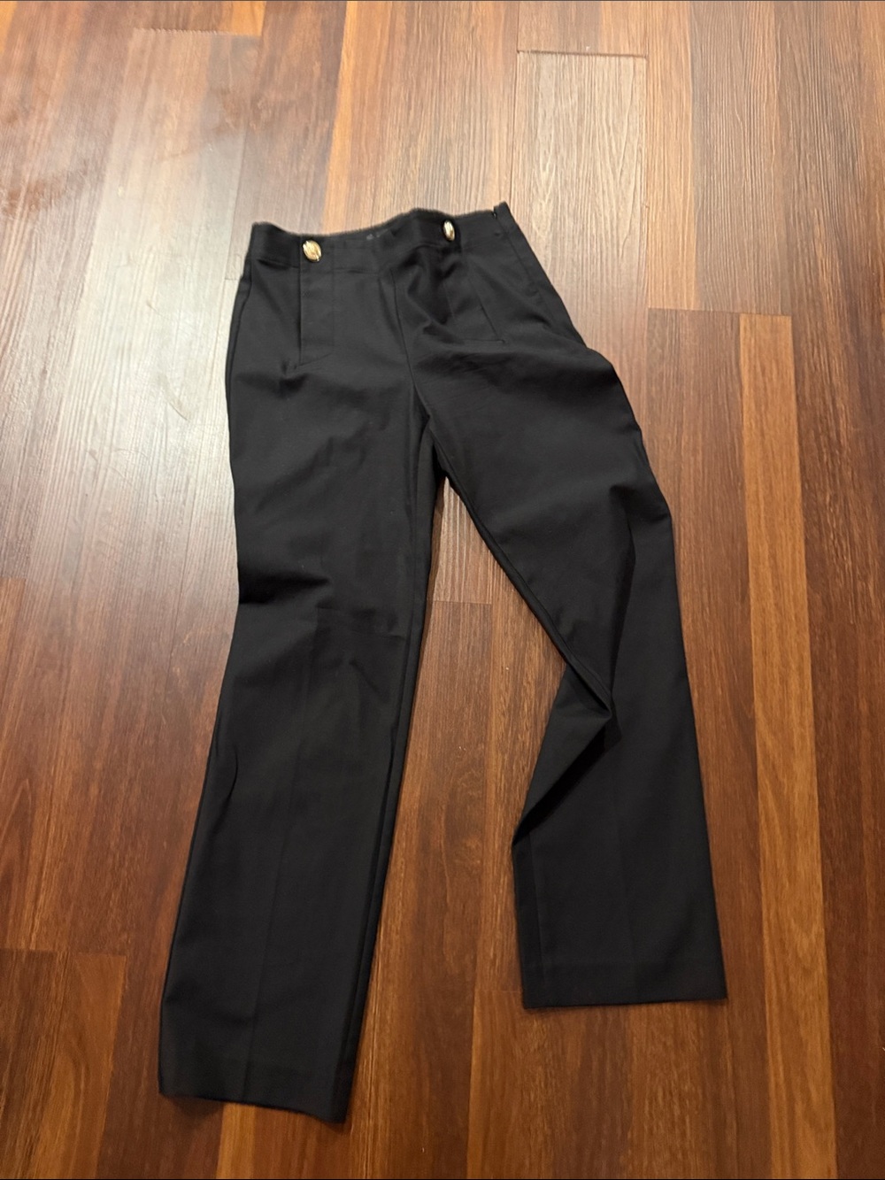 Ann Taylor Black Straight Leg Pants with Gold Buttons